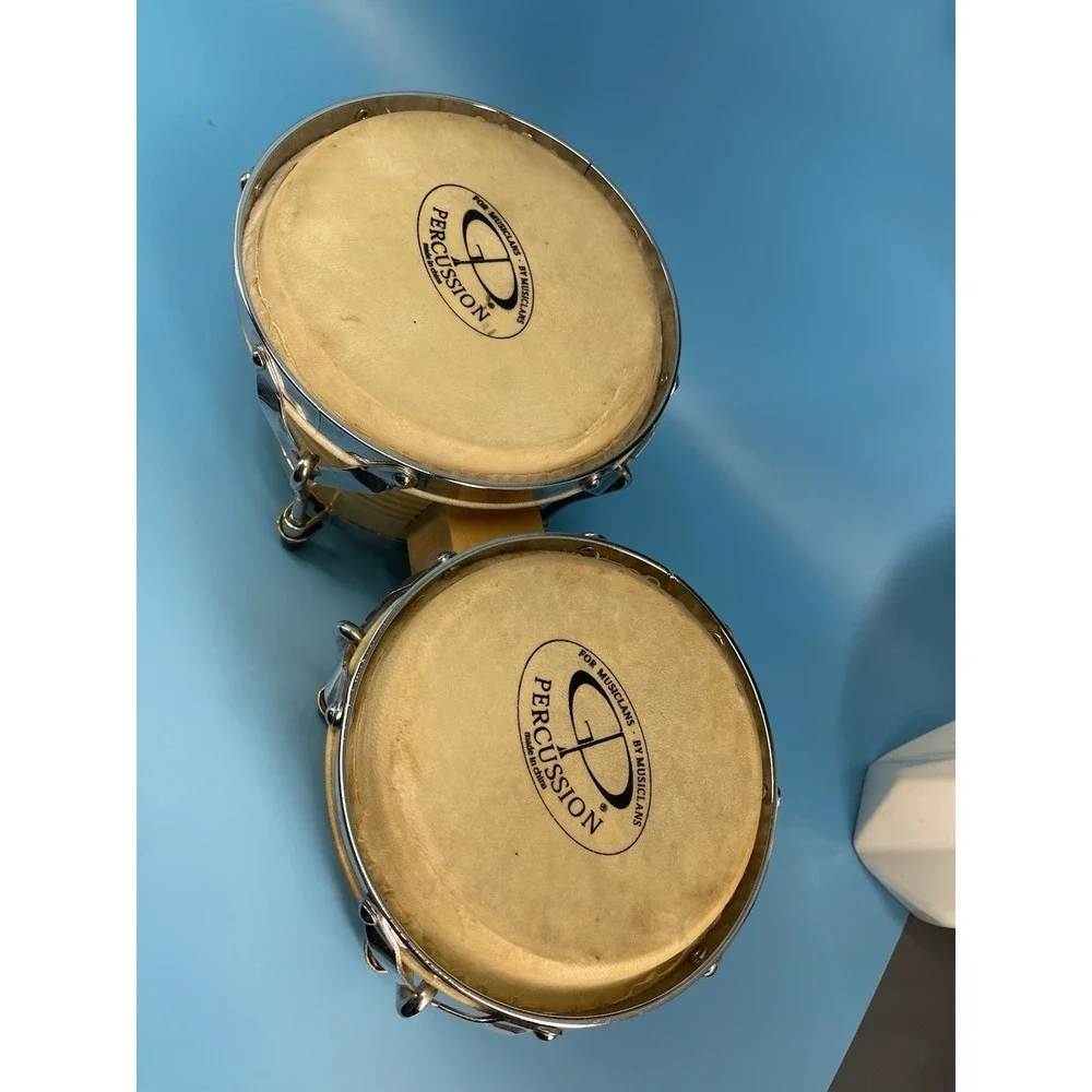 GP‎ Percussion Bongo Drums Set Wood Bongos Natural Heads As-Is